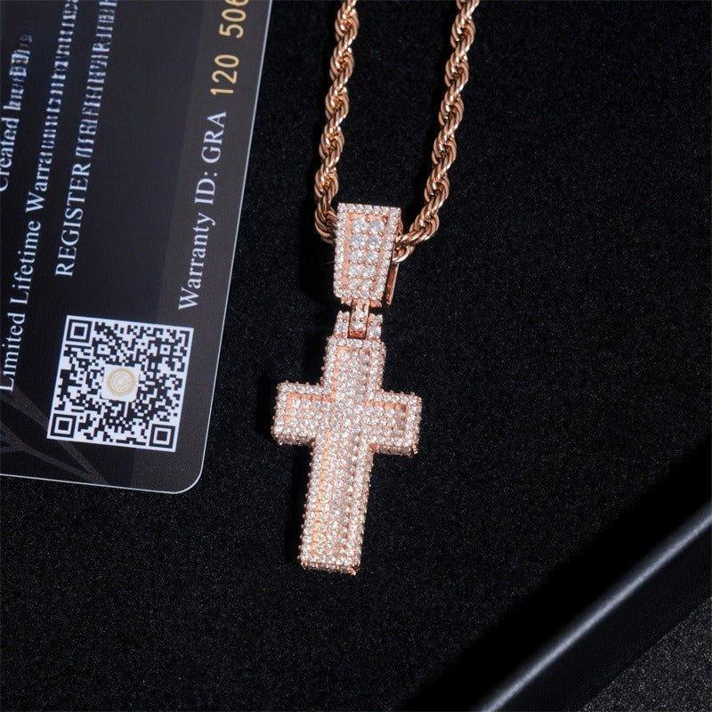 Gold-Plated Iced-Out Moissanite Cross Pendant – Full Pave Sterling Silver Hip Hop Streetwear Jewelry - CaratixJewelry