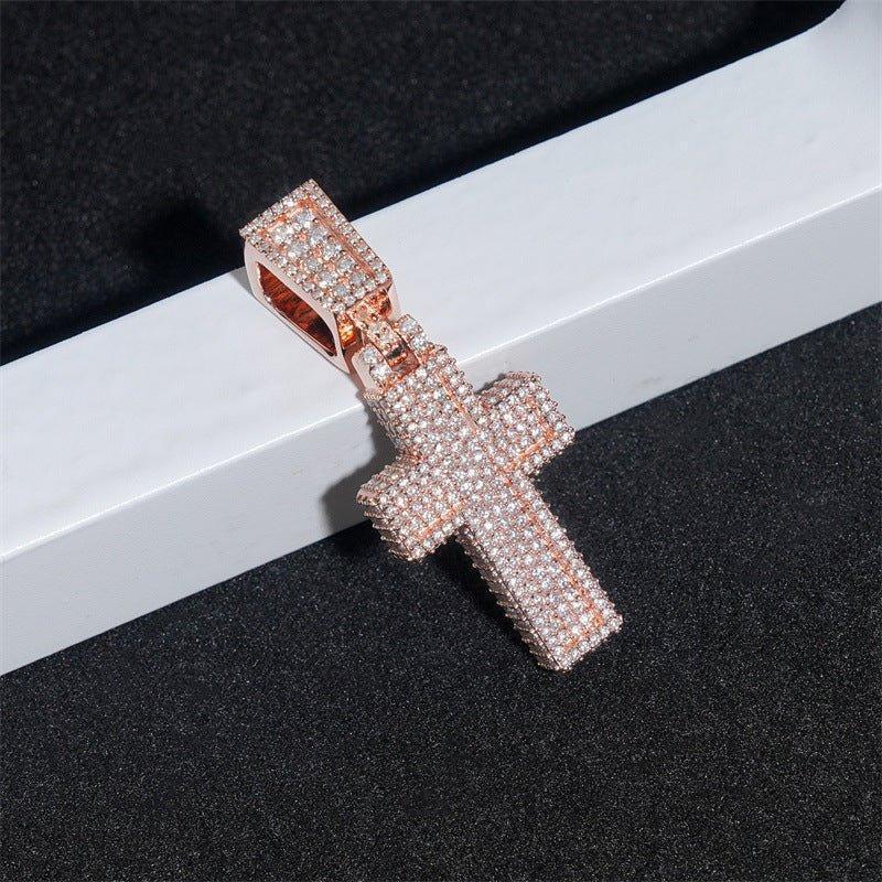 Gold-Plated Iced-Out Moissanite Cross Pendant – Full Pave Sterling Silver Hip Hop Streetwear Jewelry - CaratixJewelry
