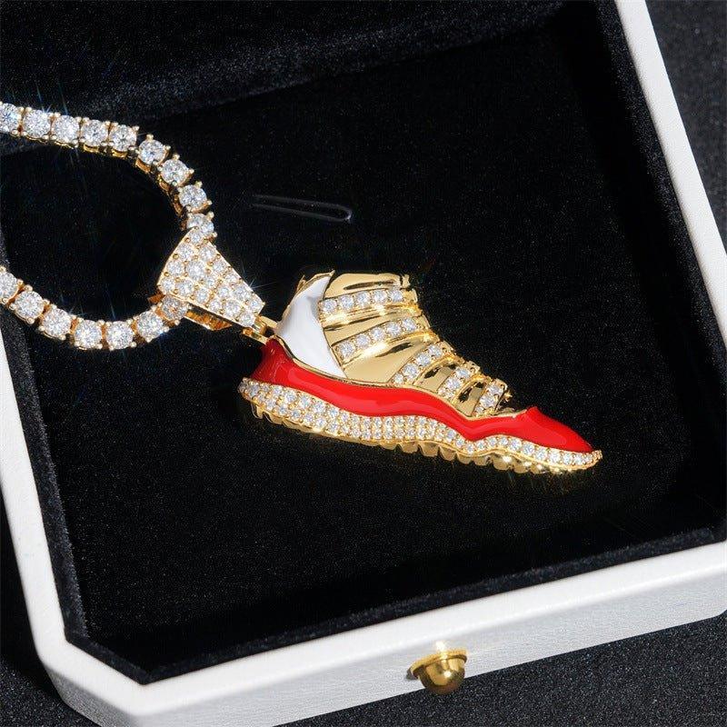 Gold-Plated Iced-Out Shoe Pendant – Full Pave Moissanite 925 Sterling Silver Hip Hop Streetwear Necklace - CaratixJewelry
