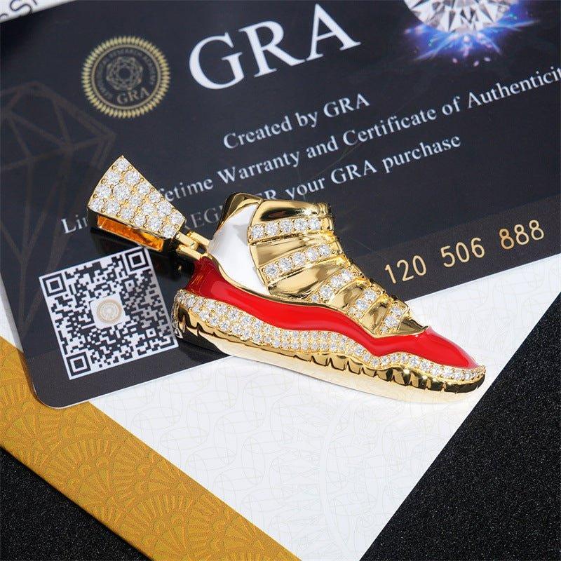 Gold-Plated Iced-Out Shoe Pendant – Full Pave Moissanite 925 Sterling Silver Hip Hop Streetwear Necklace - CaratixJewelry