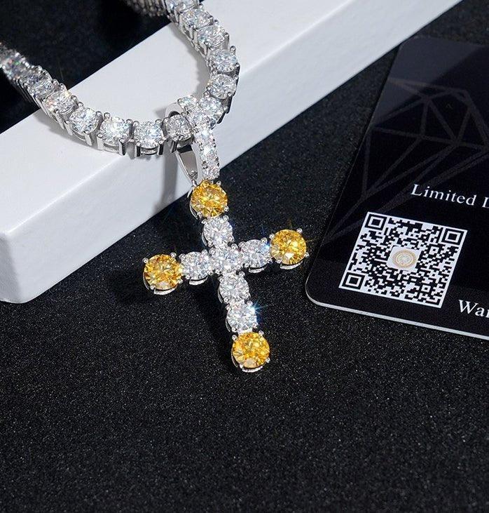 Gold-Plated Moissanite Cross Pendant – Full Pave 925 Sterling Silver Men’s Iced-Out Hip Hop Necklace - CaratixJewelry