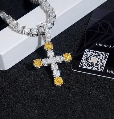 Gold-Plated Moissanite Cross Pendant – Full Pave 925 Sterling Silver Men’s Iced-Out Hip Hop Necklace - CaratixJewelry