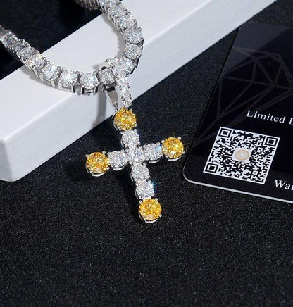 Gold-Plated Moissanite Cross Pendant – Full Pave 925 Sterling Silver Men’s Iced-Out Hip Hop Necklace - CaratixJewelry