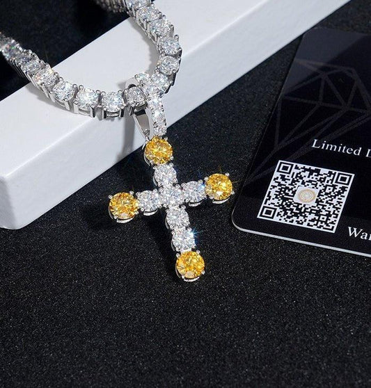 Gold-Plated Moissanite Cross Pendant – Full Pave 925 Sterling Silver Men’s Iced-Out Hip Hop Necklace - CaratixJewelry