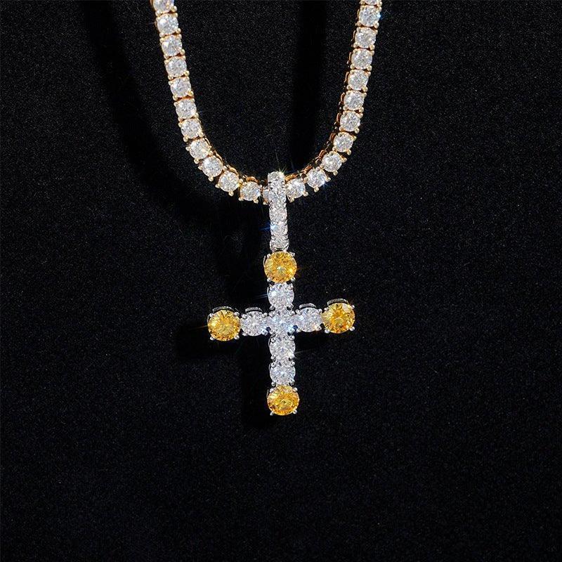 Gold-Plated Moissanite Cross Pendant – Full Pave 925 Sterling Silver Men’s Iced-Out Hip Hop Necklace - CaratixJewelry