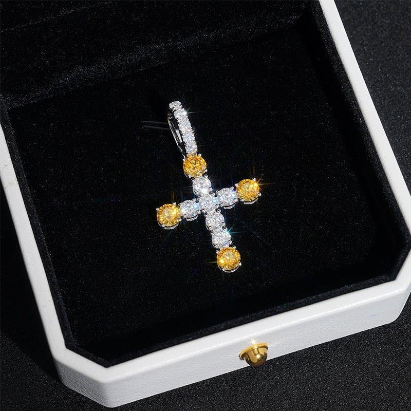Gold-Plated Moissanite Cross Pendant – Full Pave 925 Sterling Silver Men’s Iced-Out Hip Hop Necklace - CaratixJewelry
