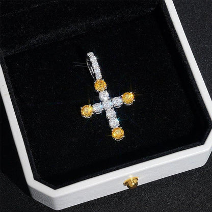 Gold-Plated Moissanite Cross Pendant – Full Pave 925 Sterling Silver Men’s Iced-Out Hip Hop Necklace - CaratixJewelry