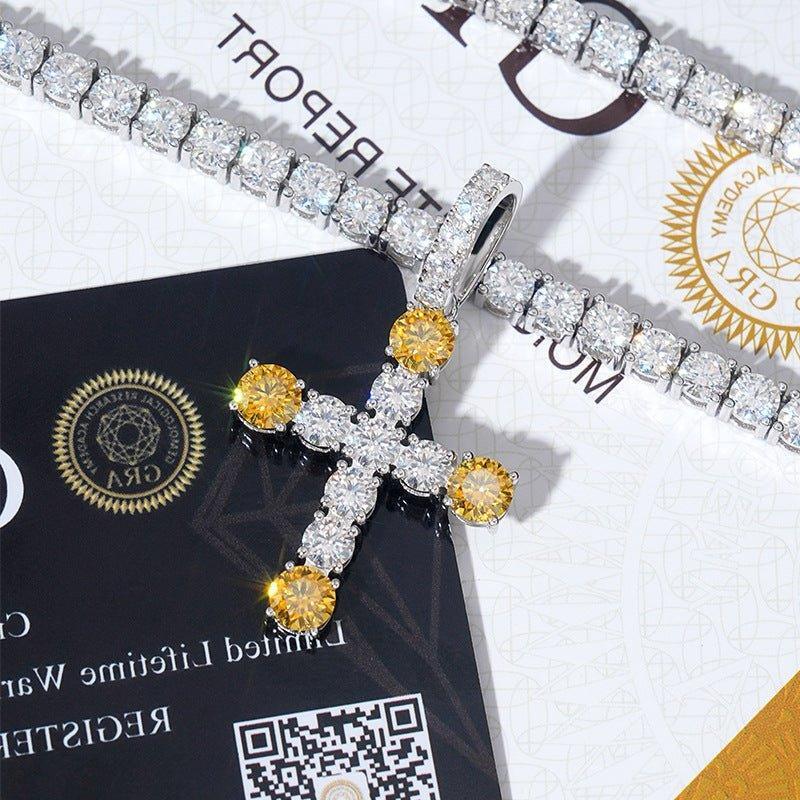 Gold-Plated Moissanite Cross Pendant – Full Pave 925 Sterling Silver Men’s Iced-Out Hip Hop Necklace - CaratixJewelry