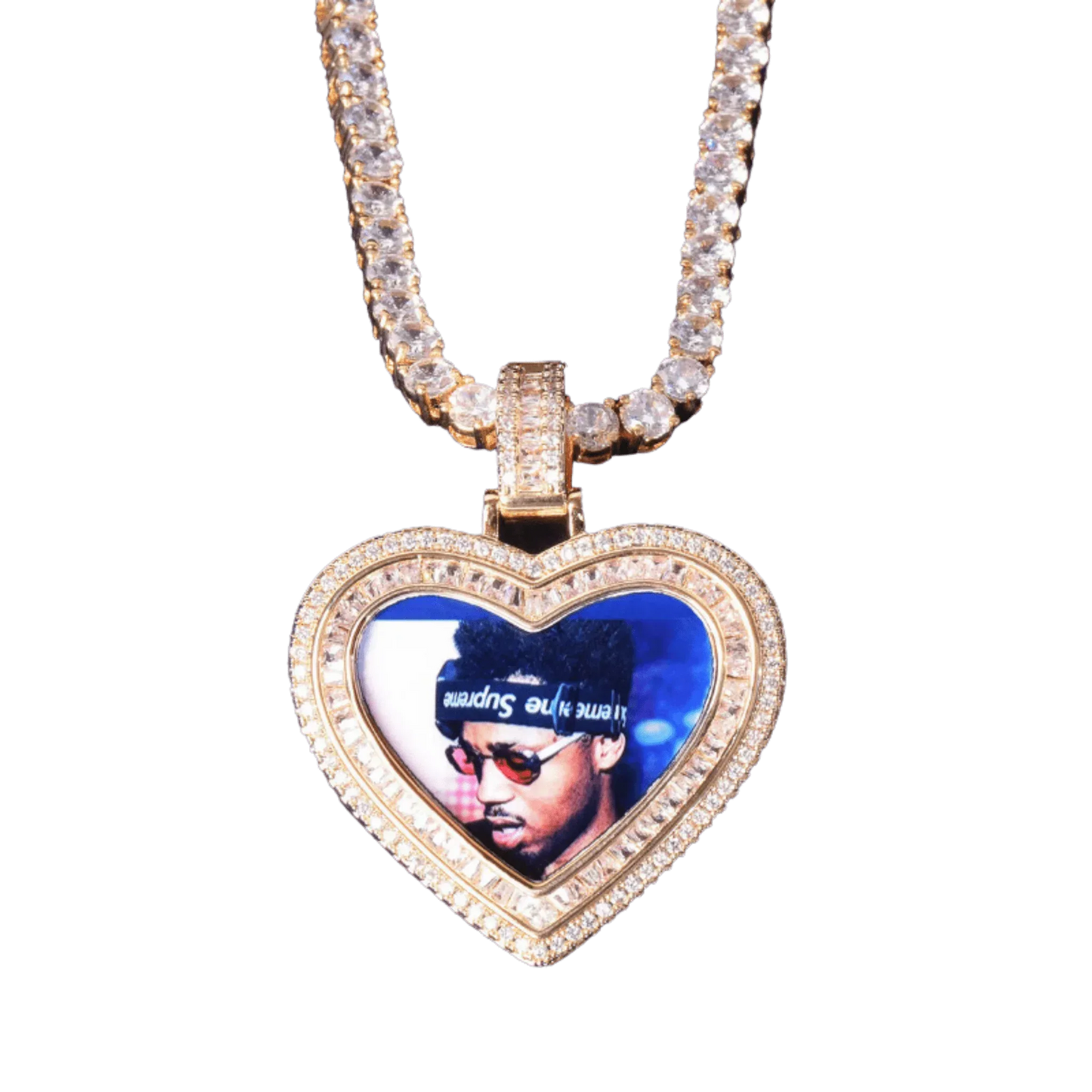 Heart Baguette Custom Photo Pendant Necklace – Iced Out Hip Hop Picture Jewelry for Men and Women - CaratixJewelry