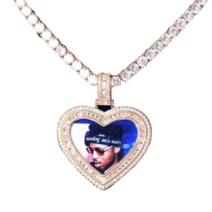 Heart Baguette Custom Photo Pendant Necklace – Iced Out Hip Hop Picture Jewelry for Men and Women - CaratixJewelry