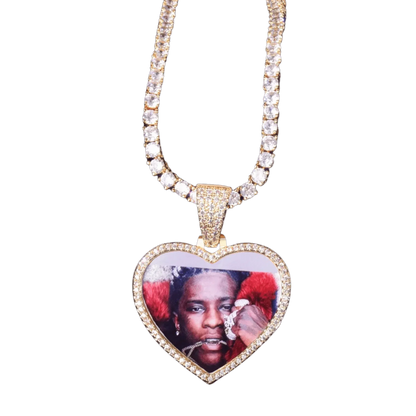 Heart Tennis Bail Solid Back Custom Photo Pendant Necklace – Iced Out Hip Hop Jewelry - CaratixJewelry