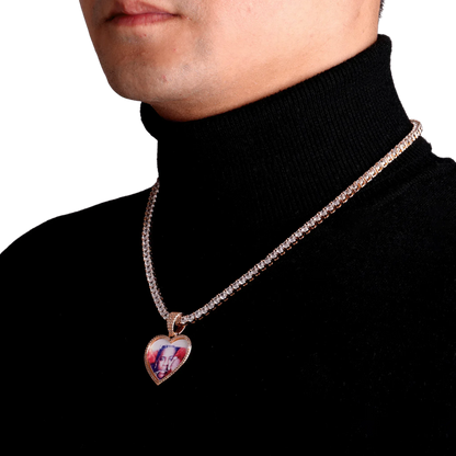 Heart Tennis Bail Solid Back Custom Photo Pendant Necklace – Iced Out Hip Hop Jewelry - CaratixJewelry