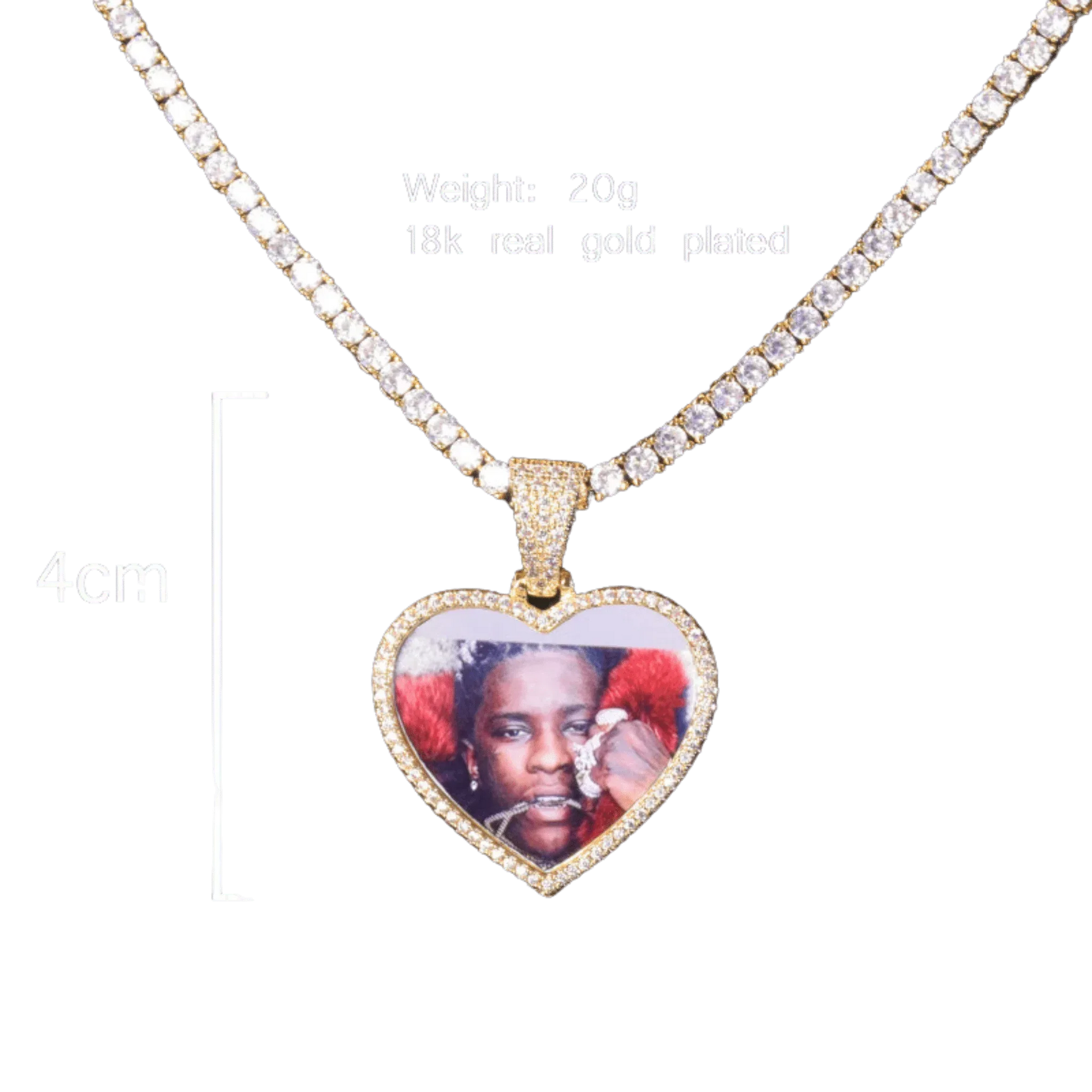 Heart Tennis Bail Solid Back Custom Photo Pendant Necklace – Iced Out Hip Hop Jewelry - CaratixJewelry