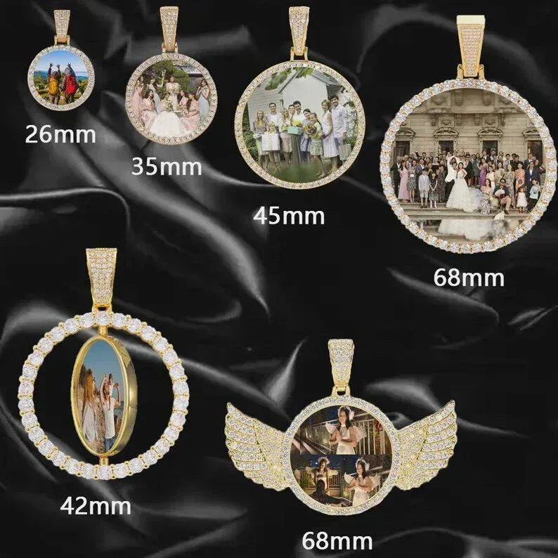 HHIOK Customized Necklaces Circle Chain Picture Personalized Memory Pendant with Photo Wing Design Gift for Men Women - CaratixJewelry