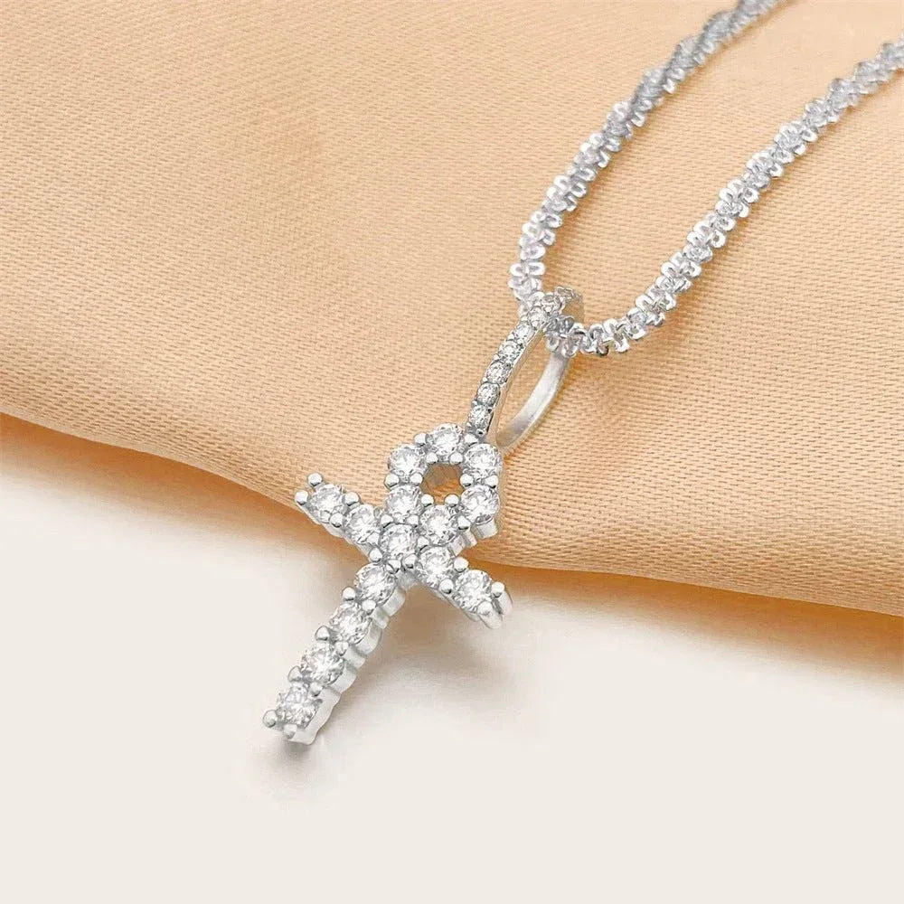 Hip-Hop 2MM S925 Silver D Color Moissanite Cross Pendant Necklace – Trendy Jewelry Accessory - CaratixJewelry