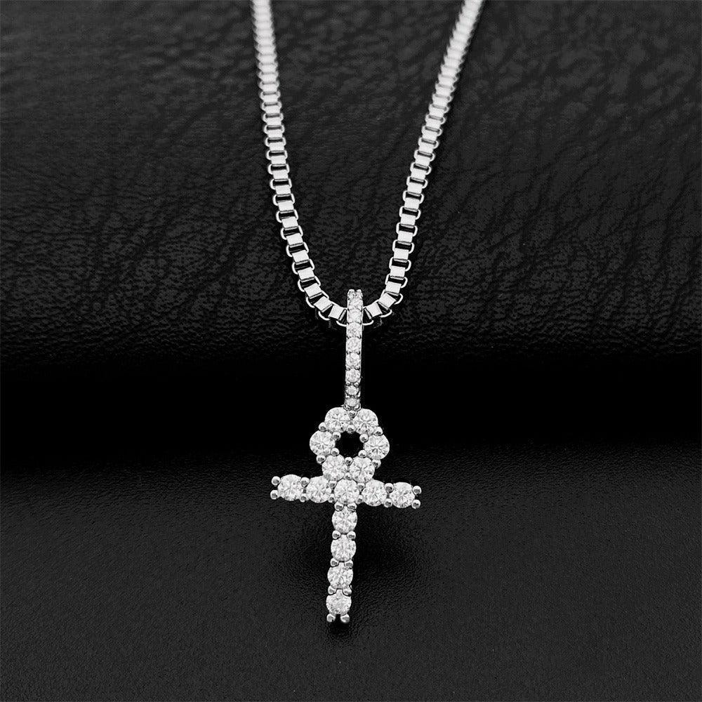 Hip-Hop 2MM S925 Silver D Color Moissanite Cross Pendant Necklace – Trendy Jewelry Accessory - CaratixJewelry