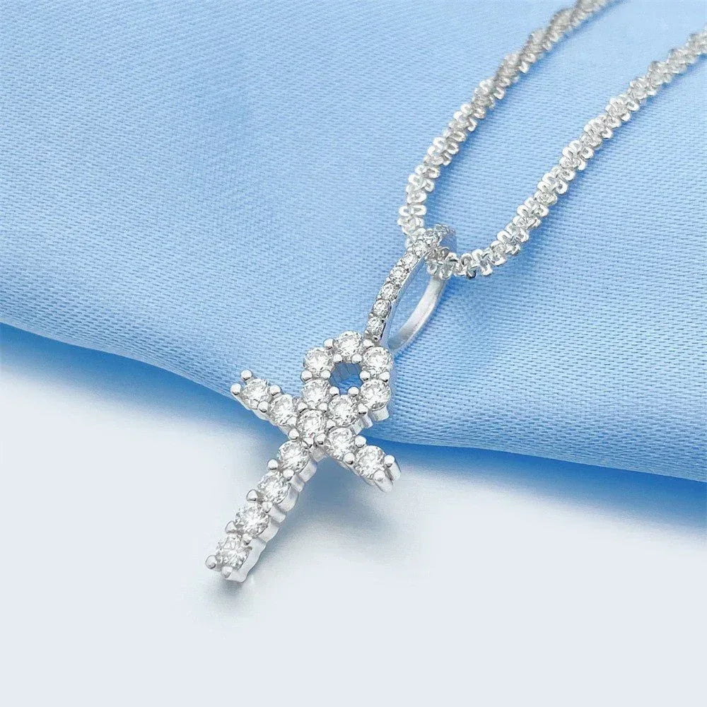 Hip-Hop 2MM S925 Silver D Color Moissanite Cross Pendant Necklace – Trendy Jewelry Accessory - CaratixJewelry