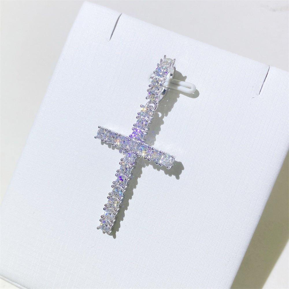 Hip-Hop 3MM S925 Silver D Color Moissanite Cross Pendant Necklace – Trendy Jewelry Accessory - CaratixJewelry