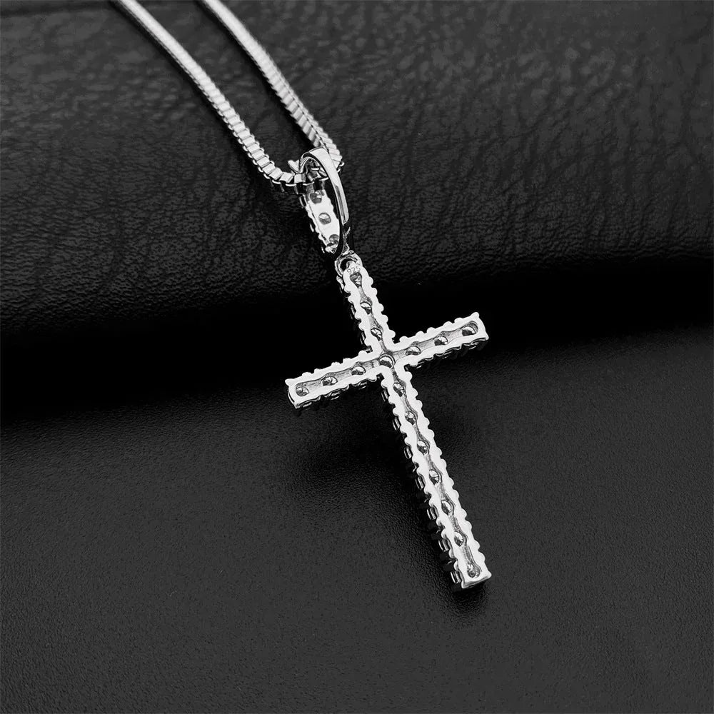 Hip-Hop 3MM S925 Silver D Color Moissanite Cross Pendant Necklace – Trendy Jewelry Accessory - CaratixJewelry