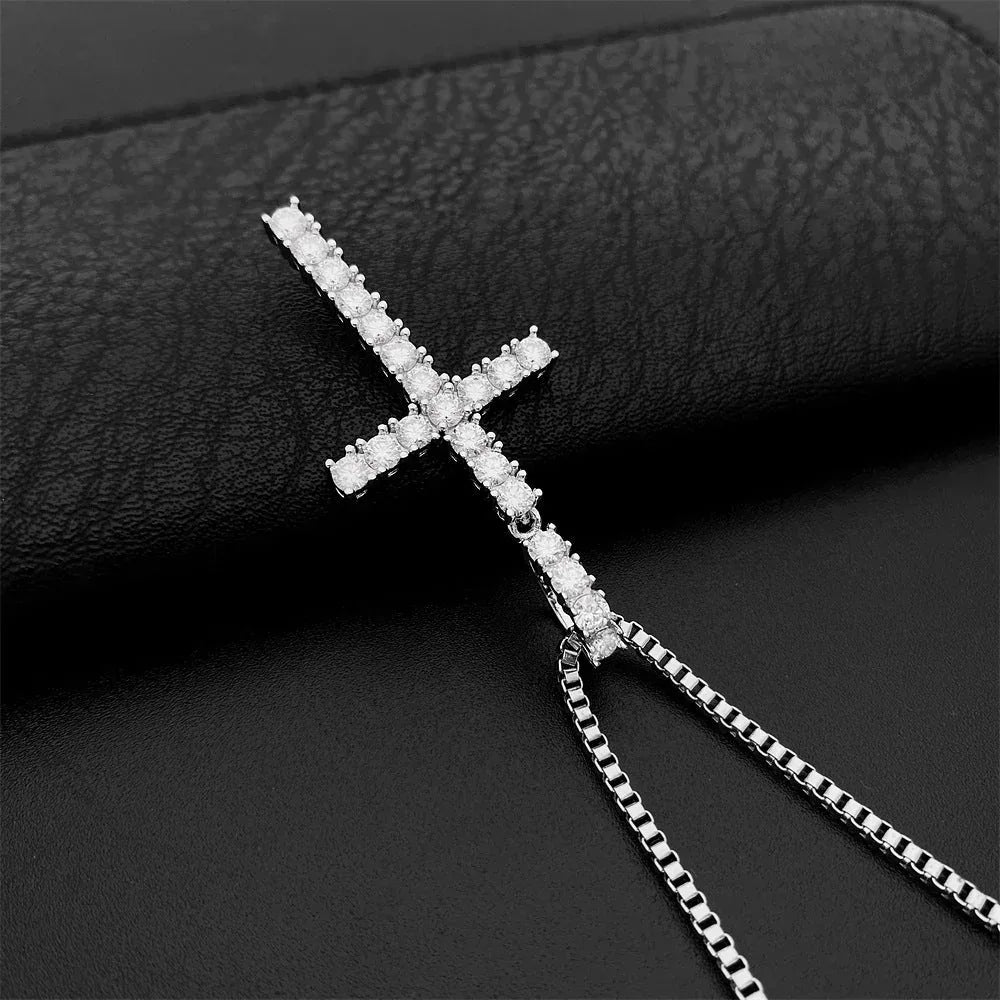Hip-Hop 3MM S925 Silver D Color Moissanite Cross Pendant Necklace – Trendy Jewelry Accessory - CaratixJewelry