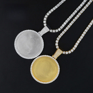 Hip-Hop 40MM Round Photo Frame Pendant – S925 Silver Moissanite, Trendy Men’s Jewelry - CaratixJewelry