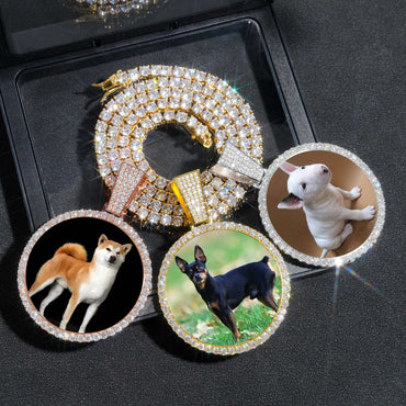 Hip - Hop 40MM Round Photo Frame Pendant – S925 Silver Moissanite, Trendy Men’s Jewelry - CaratixJewelry