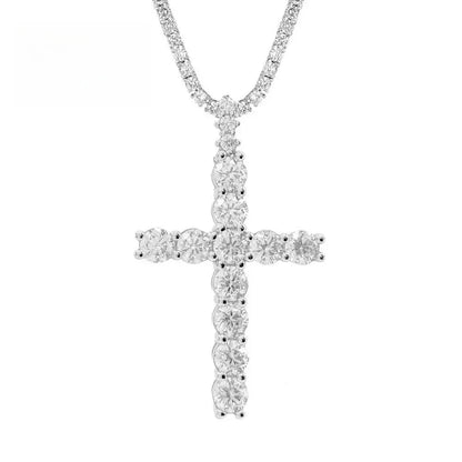 Hip-Hop 4MM Moissanite Cross Pendant Necklace – S925 Silver Trendy Jewelry - CaratixJewelry