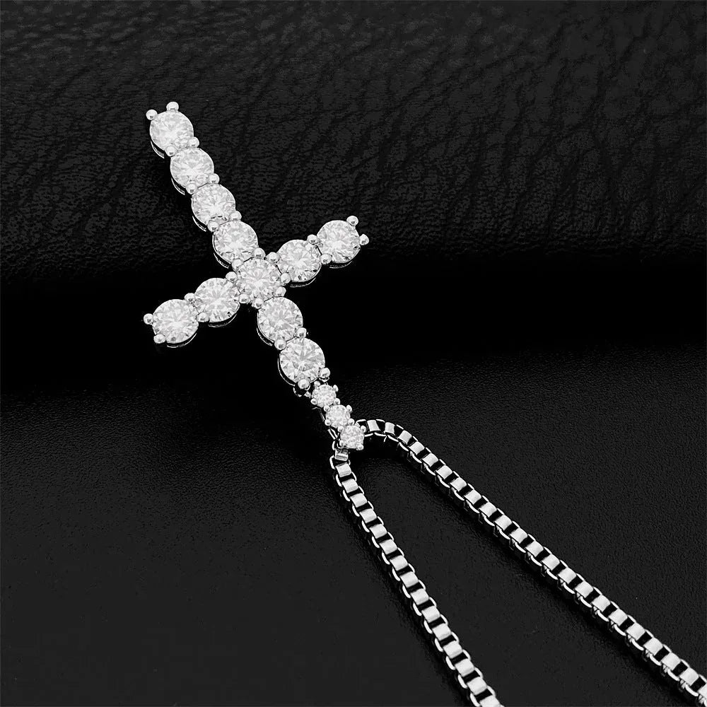 Hip-Hop 4MM Moissanite Cross Pendant Necklace – S925 Silver Trendy Jewelry - CaratixJewelry
