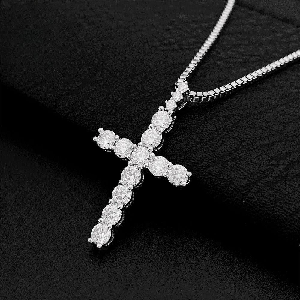 Hip-Hop 4MM Moissanite Cross Pendant Necklace – S925 Silver Trendy Jewelry - CaratixJewelry