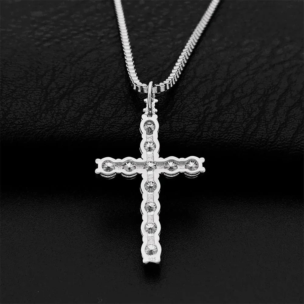 Hip-Hop 4MM Moissanite Cross Pendant Necklace – S925 Silver Trendy Jewelry - CaratixJewelry