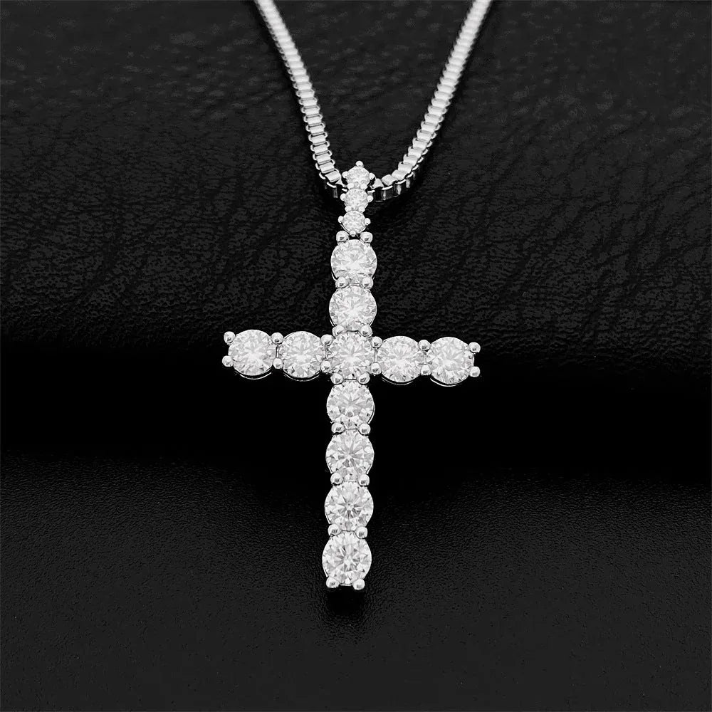 Hip-Hop 4MM Moissanite Cross Pendant Necklace – S925 Silver Trendy Jewelry - CaratixJewelry