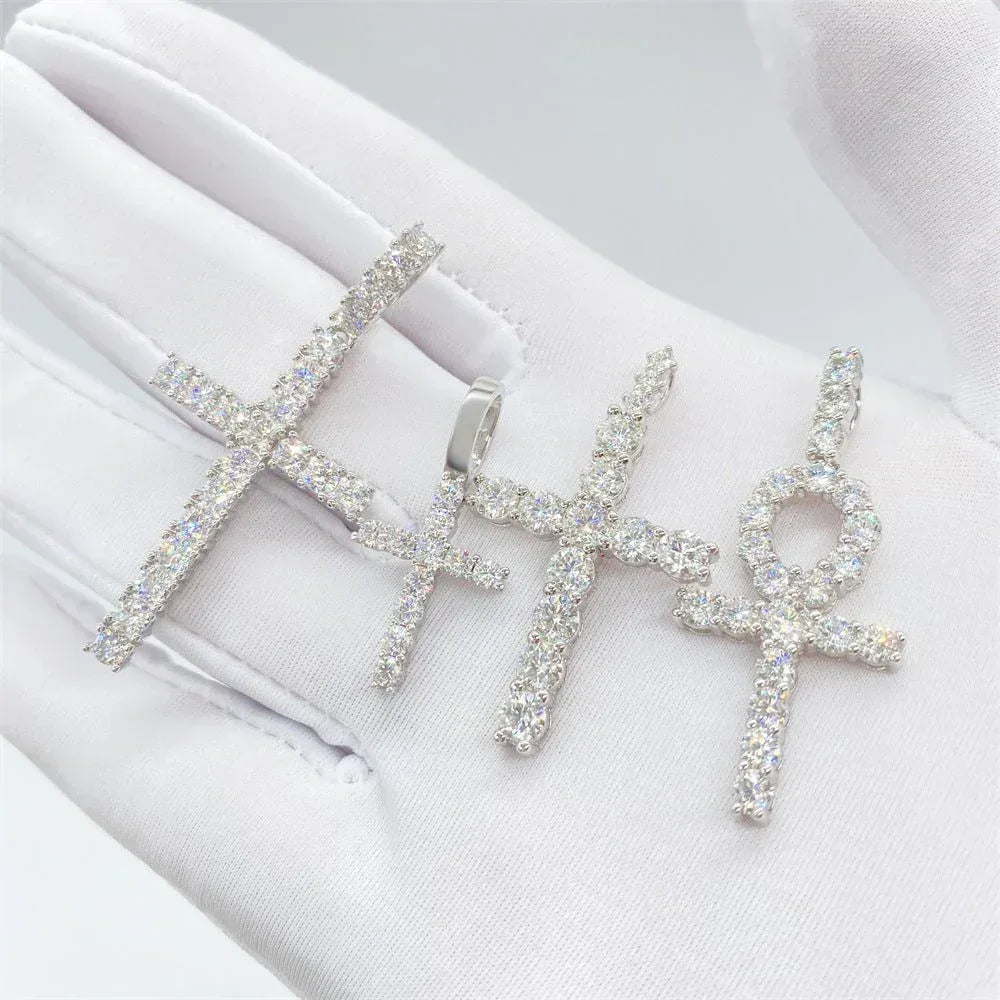 Hip-Hop 4MM Moissanite Cross Pendant Necklace – S925 Silver Trendy Jewelry - CaratixJewelry