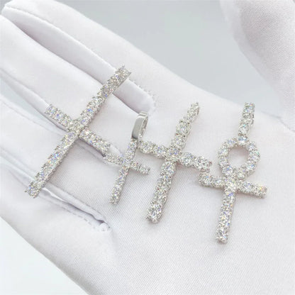 Hip-Hop 4MM Moissanite Cross Pendant Necklace – S925 Silver Trendy Jewelry - CaratixJewelry