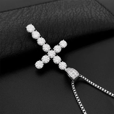 Hip-Hop 6MM S925 Silver D Color Moissanite Cross Pendant Necklace – Trendy Jewelry Accessory - CaratixJewelry
