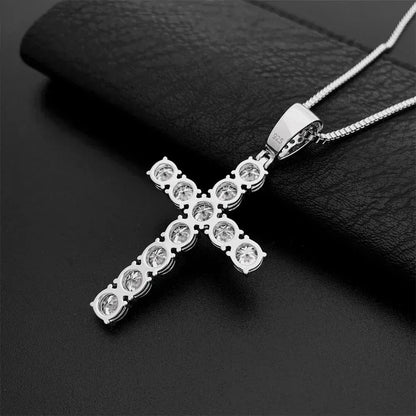 Hip-Hop 6MM S925 Silver D Color Moissanite Cross Pendant Necklace – Trendy Jewelry Accessory - CaratixJewelry