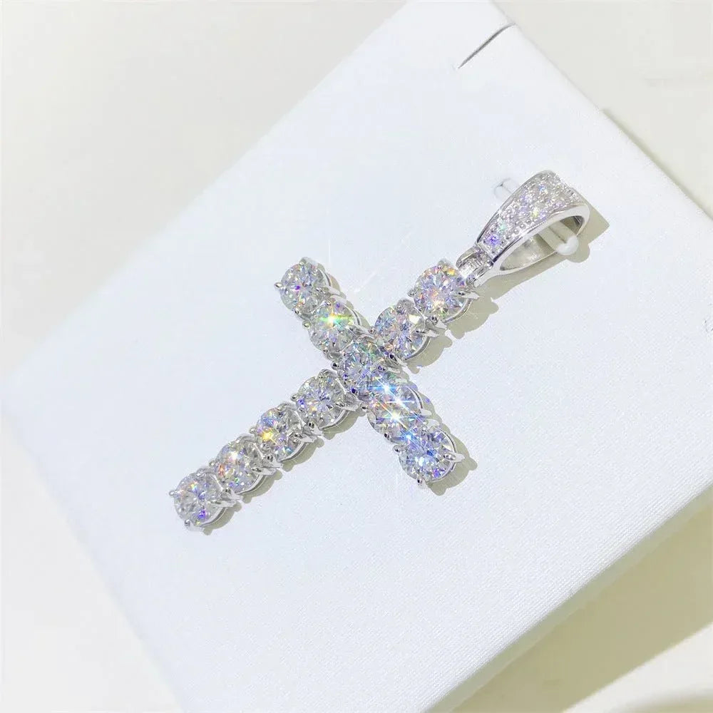 Hip-Hop 6MM S925 Silver D Color Moissanite Cross Pendant Necklace – Trendy Jewelry Accessory - CaratixJewelry