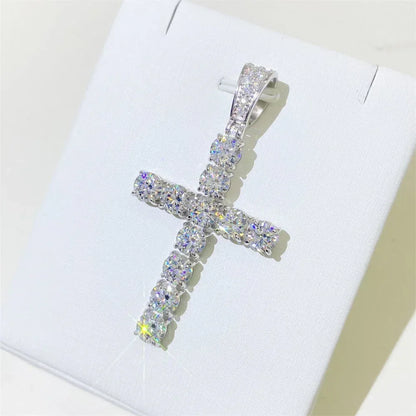 Hip-Hop 6MM S925 Silver D Color Moissanite Cross Pendant Necklace – Trendy Jewelry Accessory - CaratixJewelry