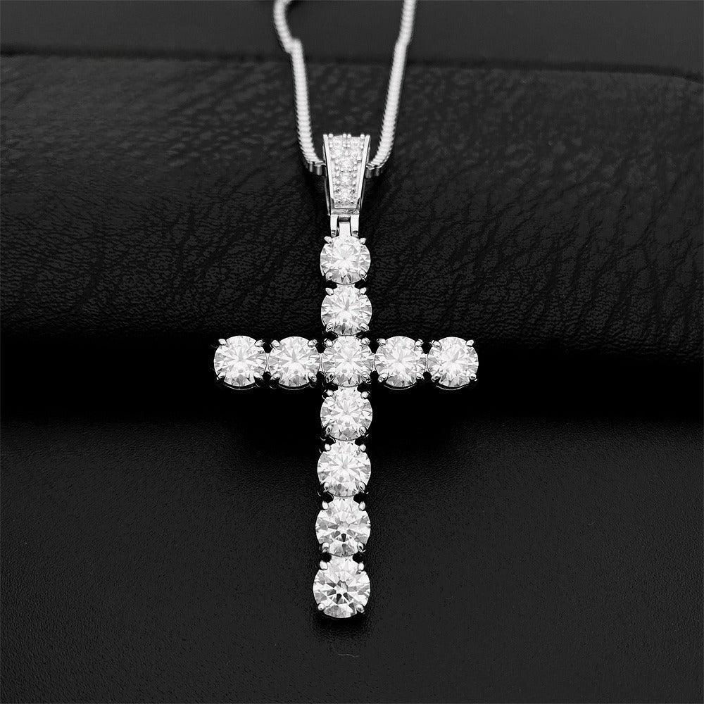 Hip-Hop 6MM S925 Silver D Color Moissanite Cross Pendant Necklace – Trendy Jewelry Accessory - CaratixJewelry