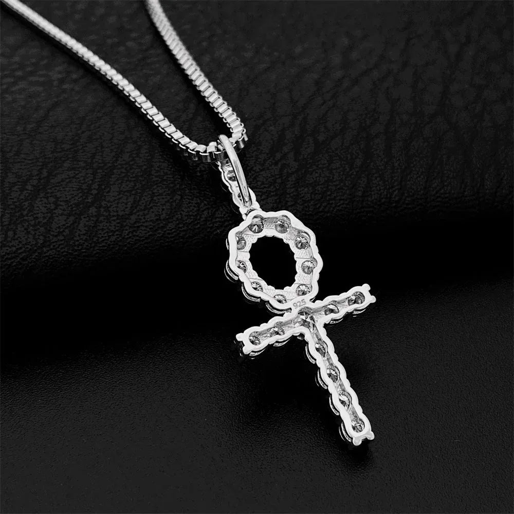 Hip-Hop 925 Silver 3MM Moissanite Cross Pendant Necklace – Trendy Jewelry Accessory - CaratixJewelry