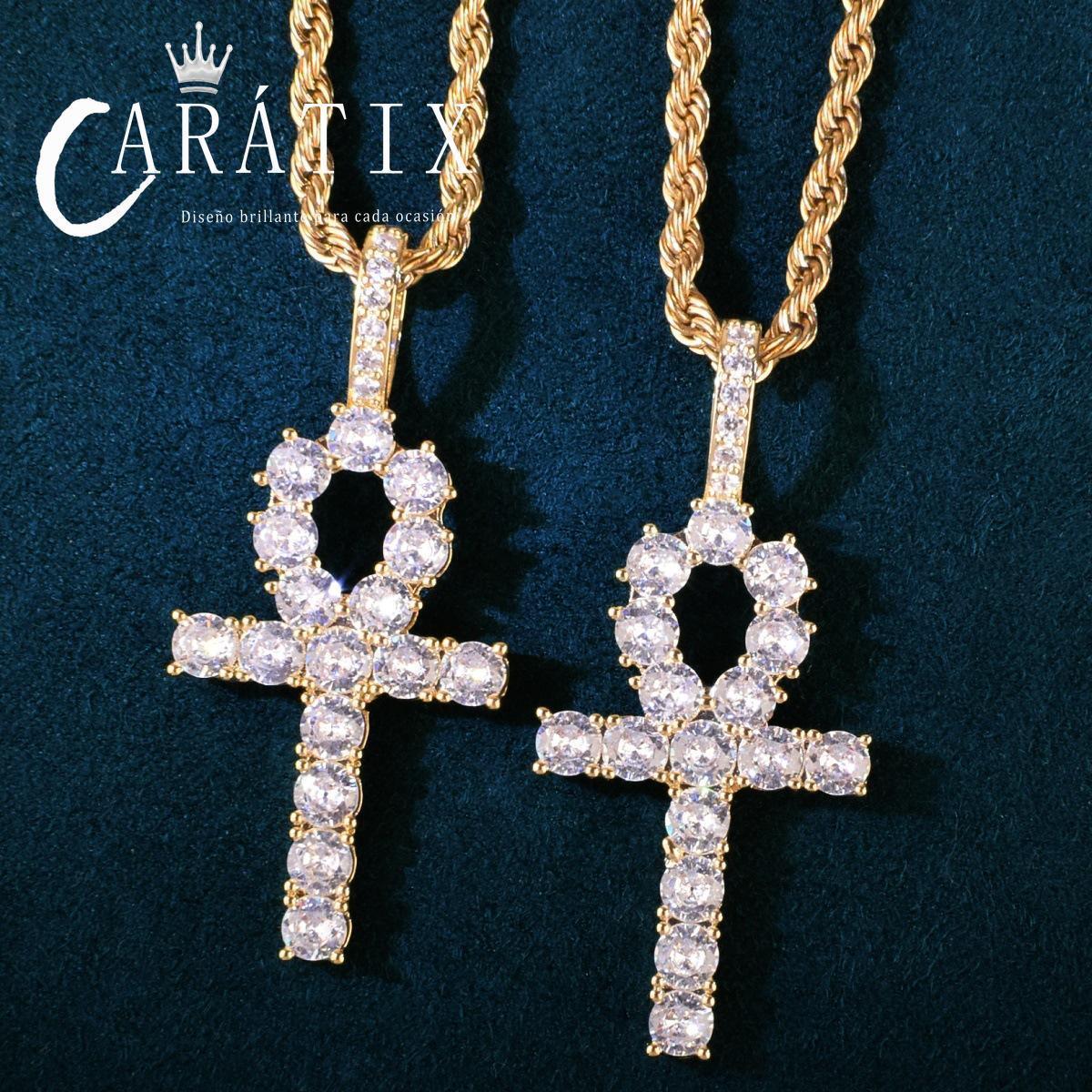 Hip Hop Ankh Cross Pendant Necklace | Moissanite Iced Out Design - CaratixJewelry