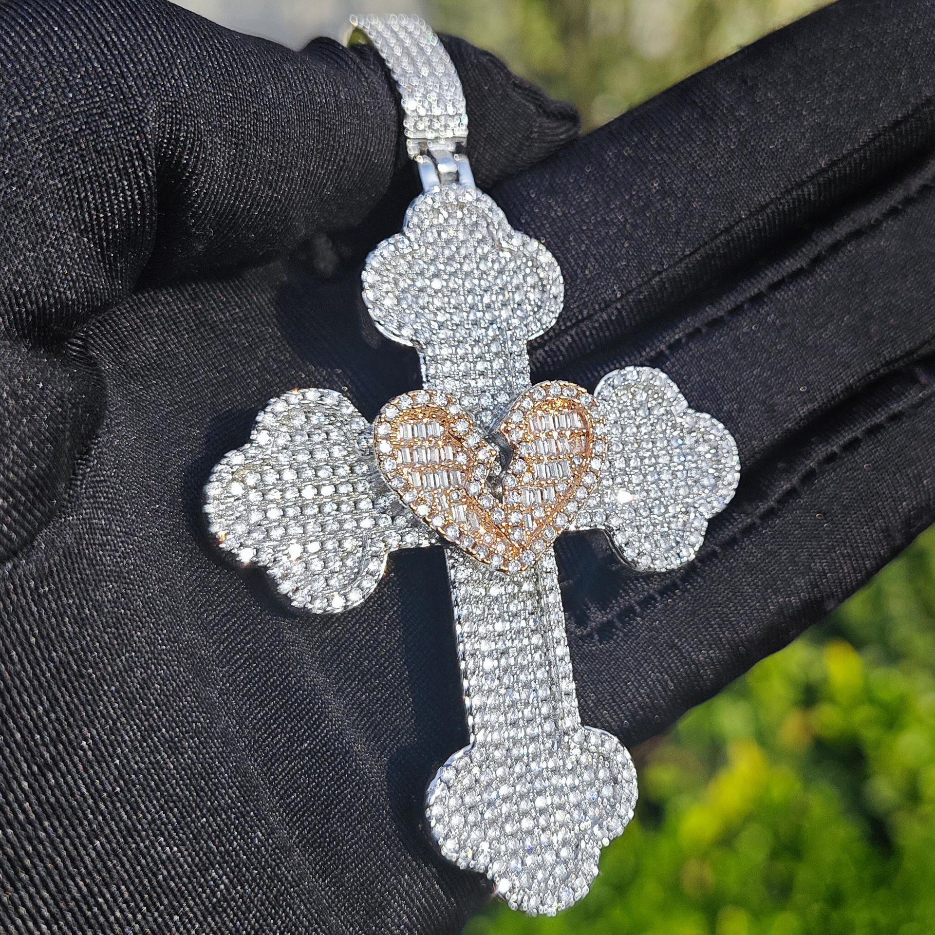 Hip Hop Broken Heart Cross Pendant | Iced Out Street Necklace - CaratixJewelry