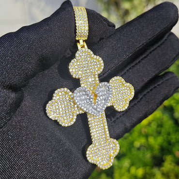 Hip Hop Broken Heart Cross Pendant | Iced Out Street Necklace - CaratixJewelry