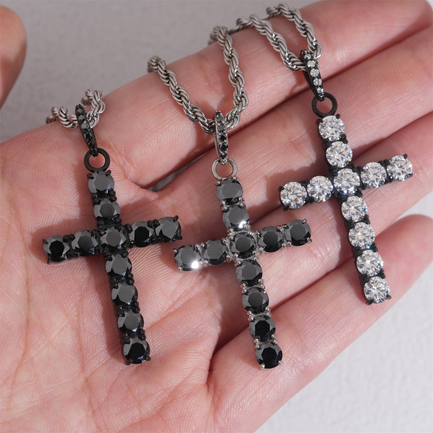 Hip - Hop Cross Pendant – Black Moissanite, Unisex Personalized Jewelry - CaratixJewelry