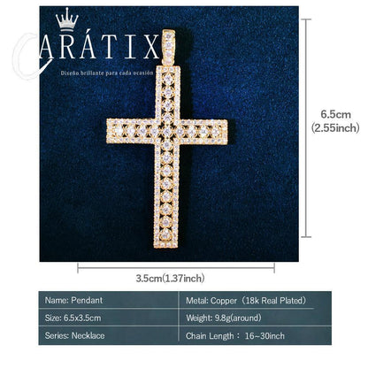 Hip Hop Cross Pendant Necklace | Iced Out CZ Copper Jewelry - CaratixJewelry