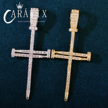 Hip Hop Cross Pendant Necklace | Moissanite Studded Nail Cross - CaratixJewelry