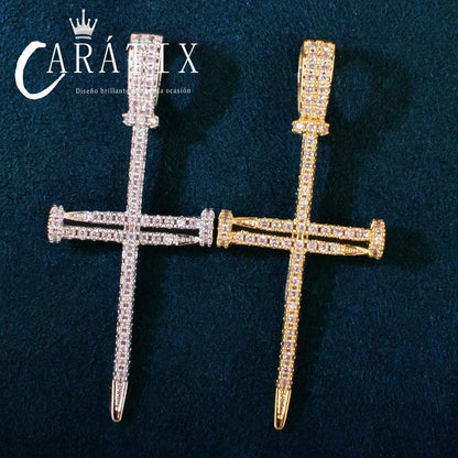 Hip Hop Cross Pendant Necklace | Moissanite Studded Nail Cross - CaratixJewelry