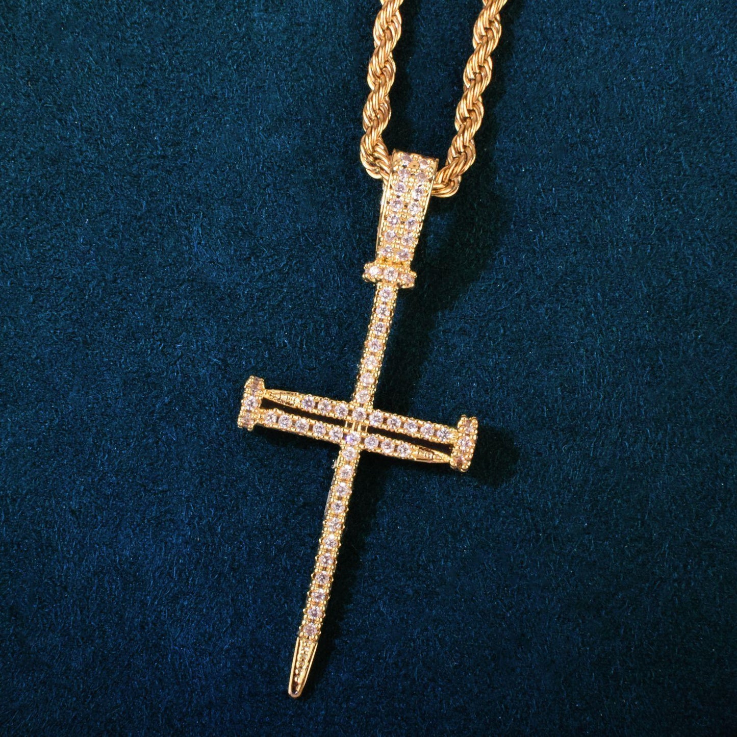 Hip Hop Cross Pendant Necklace | Moissanite Studded Nail Cross - CaratixJewelry