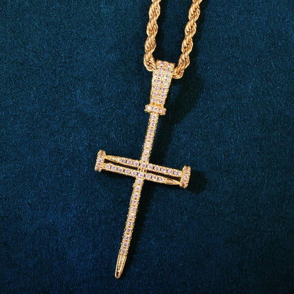 Hip Hop Cross Pendant Necklace | Moissanite Studded Nail Cross - CaratixJewelry