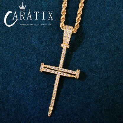 Hip Hop Cross Pendant Necklace | Moissanite Studded Nail Cross - CaratixJewelry