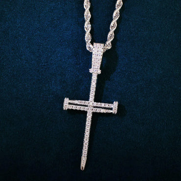 Hip Hop Cross Pendant Necklace | Moissanite Studded Nail Cross - CaratixJewelry